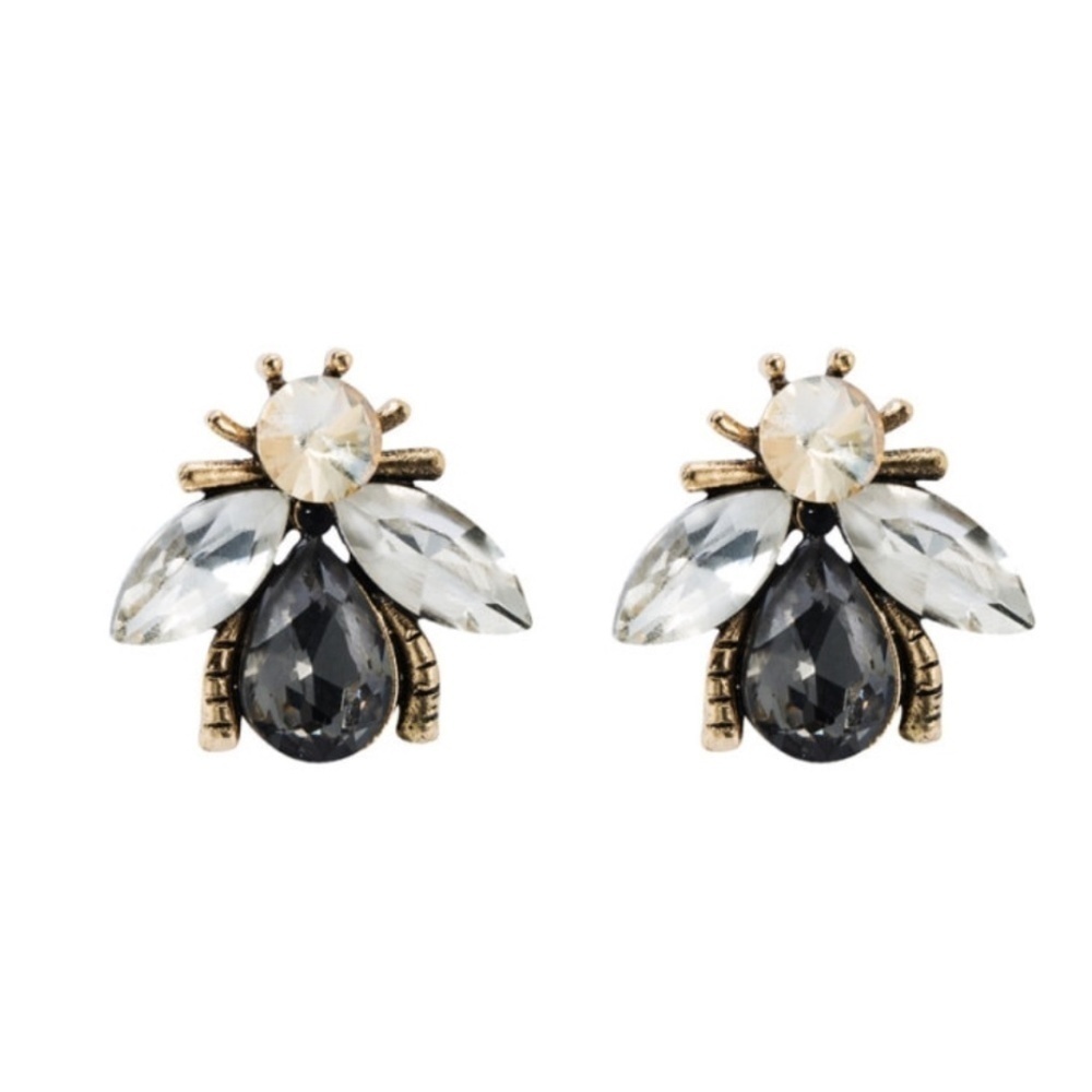 Crystal Bee Stud Earrings – Gold & Black Rhinestone Insect Design – Cute…
